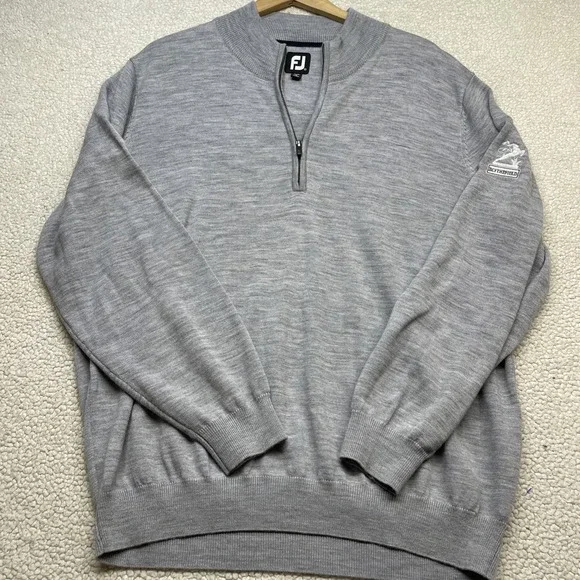 FootJoy Sweater Mens XL Grey 1/4 Zip Wool Blythefield Country Club Pullover Golf - Picture 2 of 10